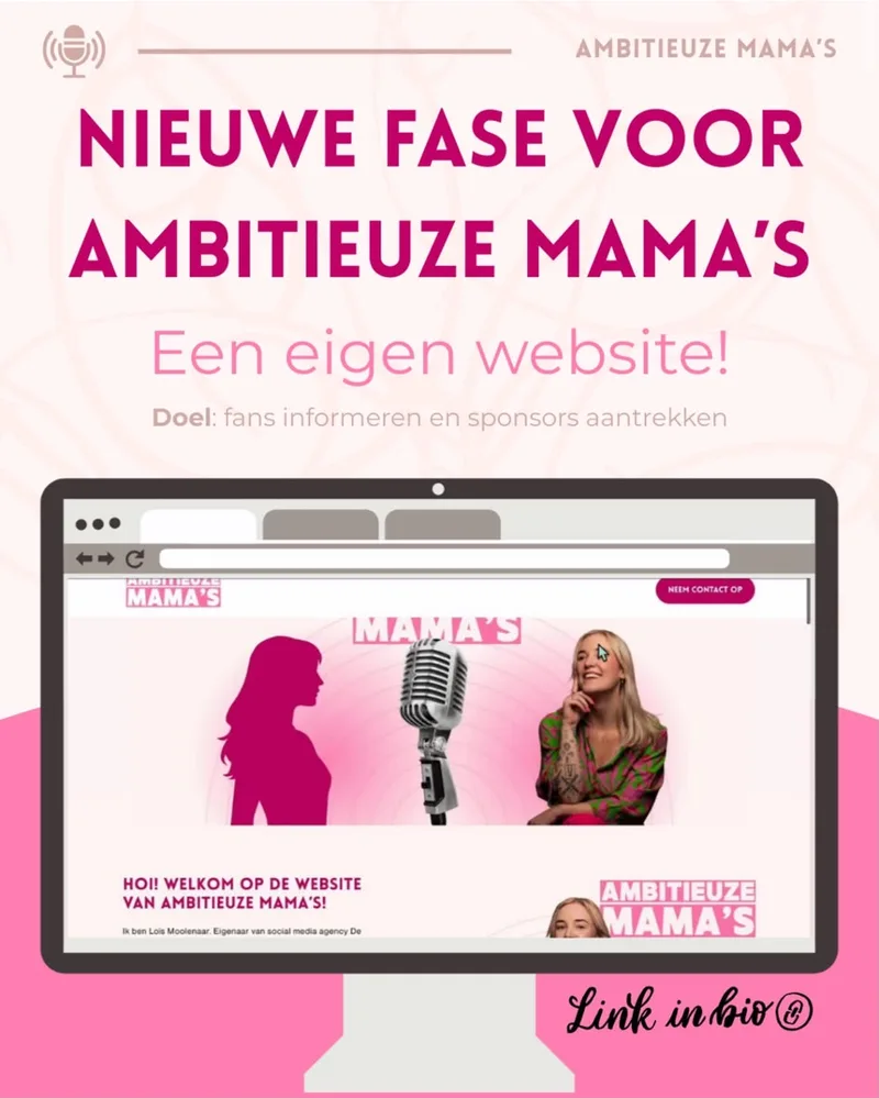 Instagram-post van Ambitieuze Mama's over de eigen website