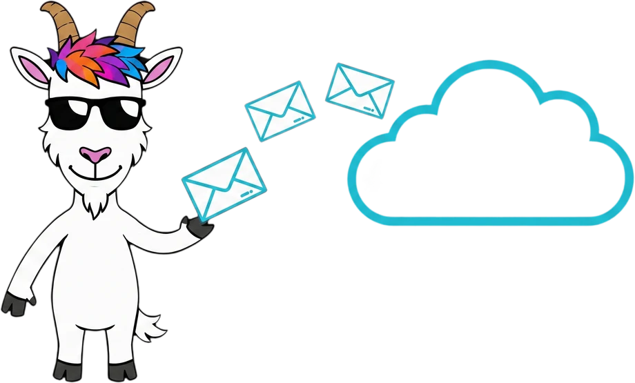 De DONE-mascotte stuurt e-mail naar de cloud