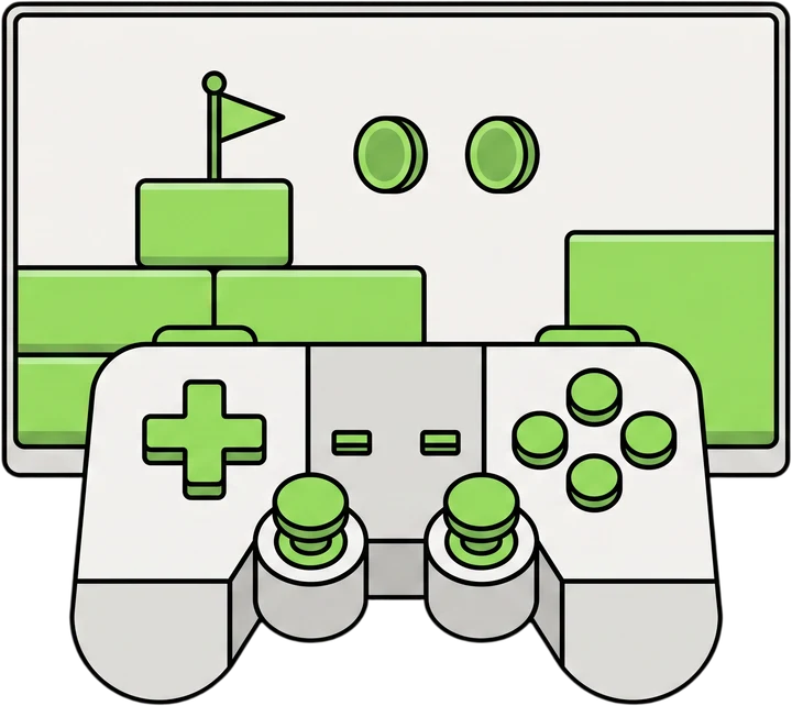 Illustratie van een gamecontroller voor een scherm met een platformspel